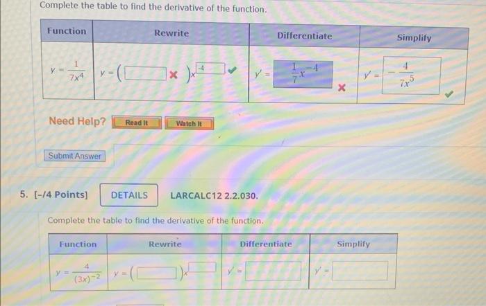 Solved Complete the table to find the derivative of the | Chegg.com