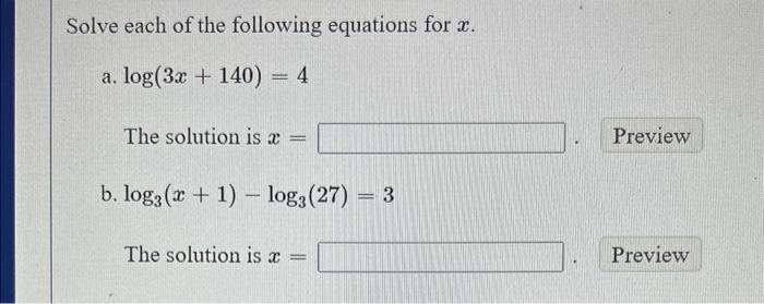Solved Solve each of the following equations for x. a. | Chegg.com