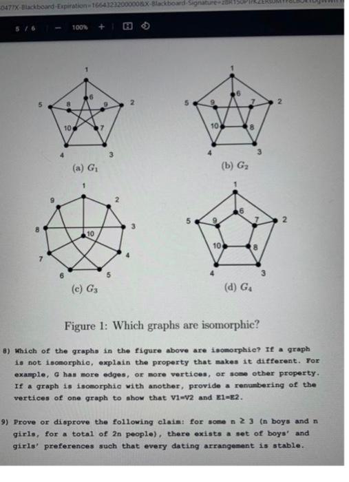 Figure 1: Which graphs are isomorphic?
8) Which of the graphs in the figure above are isomorphie? If a graph is not isomorphi