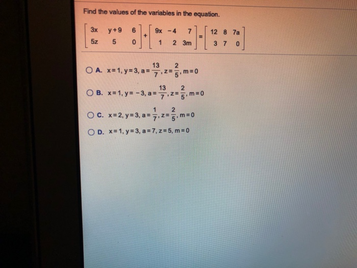 solved find the values of the variables in the... Solved Find the values of the variables in the equation. 3x | Chegg.com