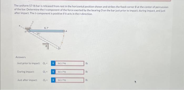Solved The uniform 57−lb bar is released from rest in the | Chegg.com