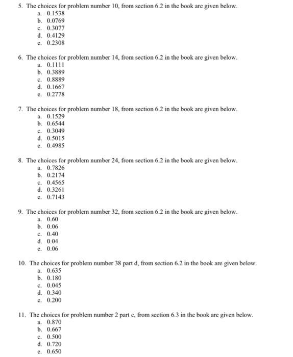 5. The choices for problem number 10, from section | Chegg.com