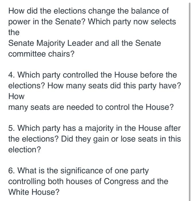 How did the elections change the balance of power in | Chegg.com