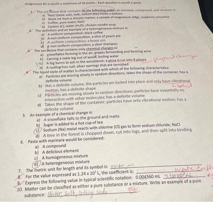 Solved Assignment #1 is worth a maximum of 10 points - Each | Chegg.com
