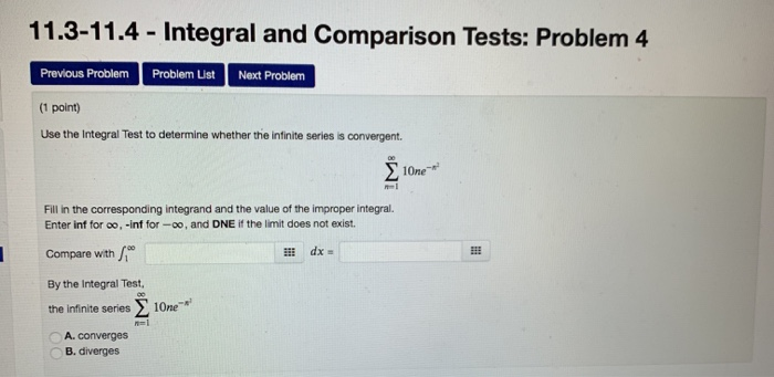 Solved 11.3-11.4 - Integral and Comparison Tests: Problem 2 | Chegg.com