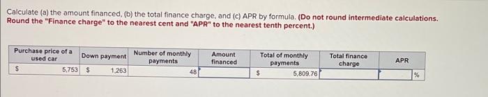 Solved Calculate (a) The Amount Financed. (b) The Total | Chegg.com