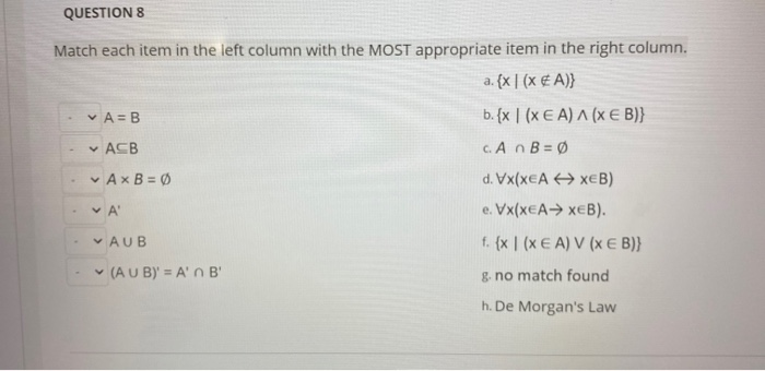 Solved QUESTION 8 Match each item in the left column with | Chegg.com