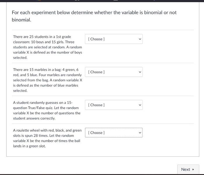 Solved For each experiment below determine whether the | Chegg.com