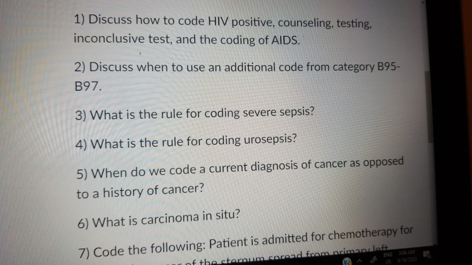 Solved 1) Discuss how to code HIV positive, counseling,