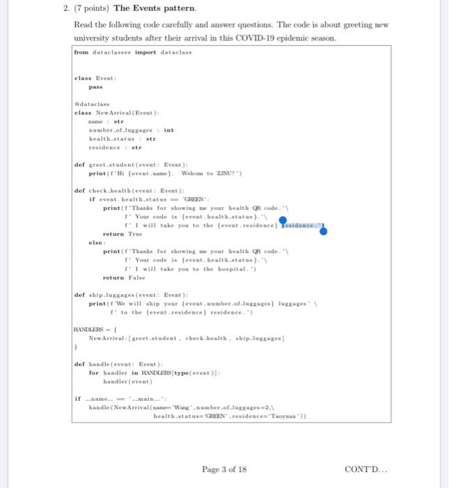 Solved 2. (7 points) The Events pattern. Read the following | Chegg.com