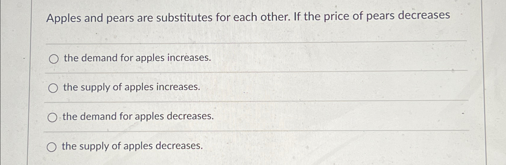 Solved Apples and pears are substitutes for each other. If