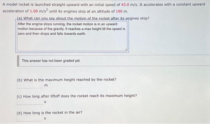 Solved A model rocket is launched straight upward with an | Chegg.com