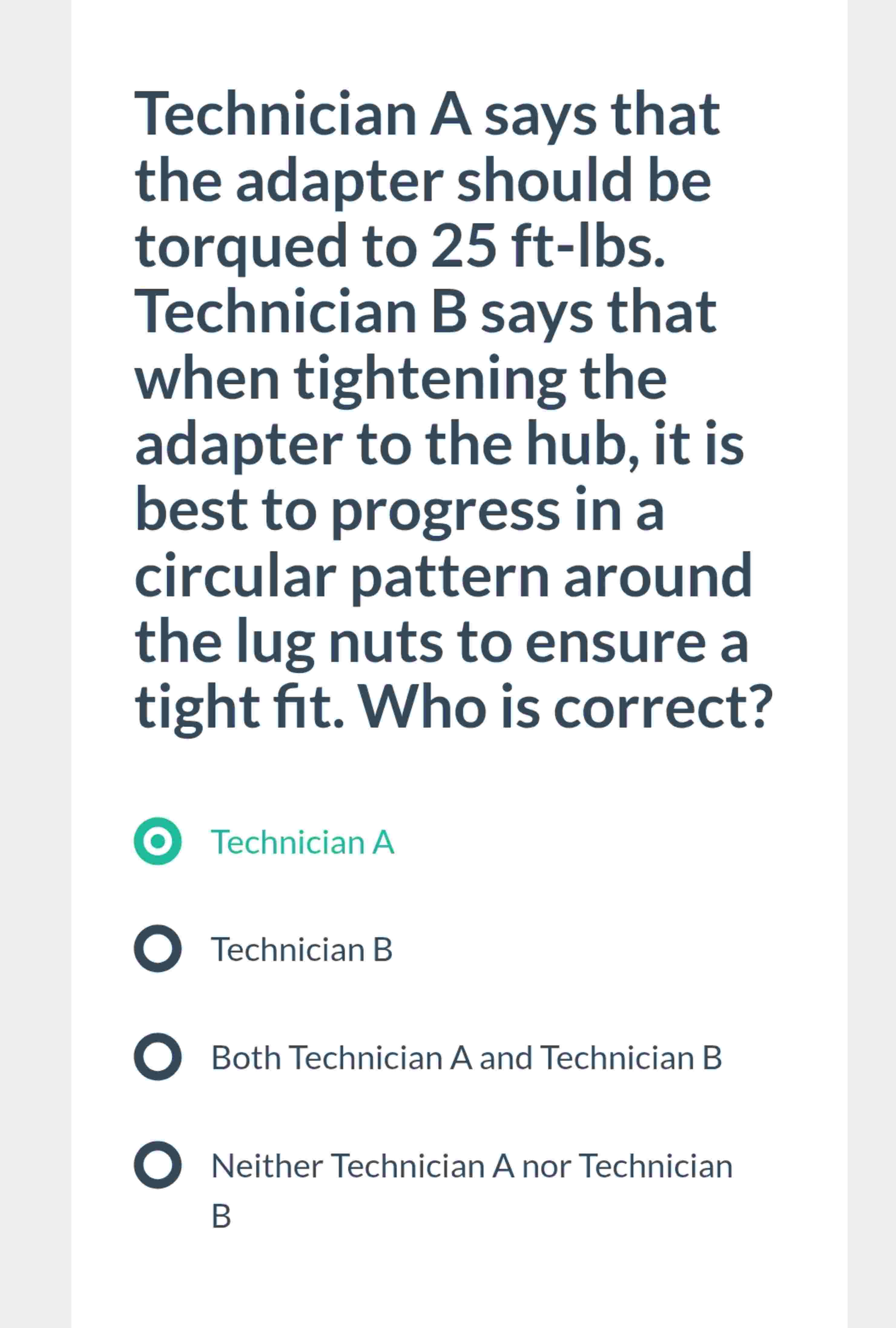 Solved Technician A says that the adapter should be torqued | Chegg.com