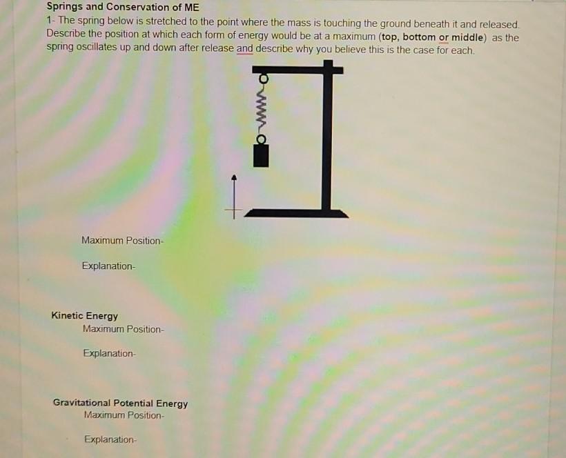 Solved Springs and Conservation of ME 1- The spring below is | Chegg.com