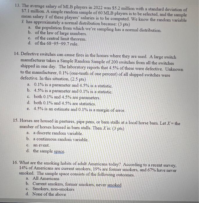Solved 13 The Average Salary Of MLB Players In 2022 Was Chegg