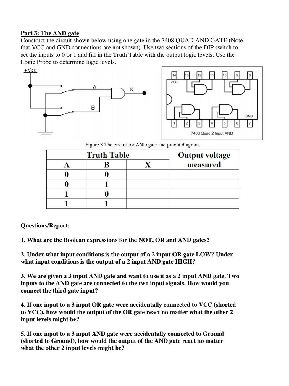 Part 3: The AND gate Construct the circuit shown Circuit Diagram