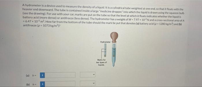Solved A Hydrometer Is A Device Used To Measure The Density Chegg Com