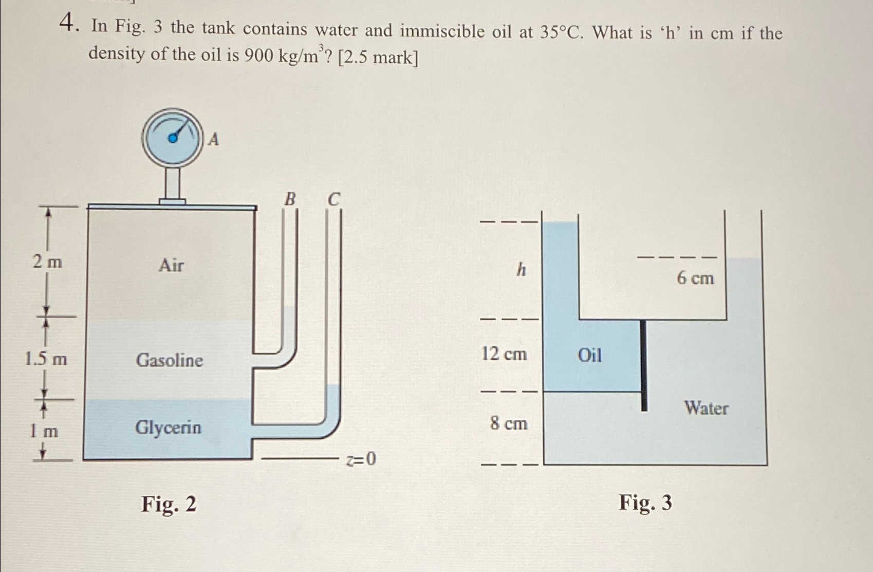 Solved In Fig. 3 ﻿the tank contains water and immiscible oil | Chegg.com