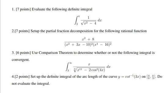 Solved 1. 17 points) Evaluate the following definite | Chegg.com