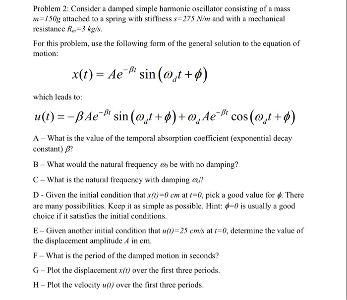 Solved Problem 1 Consider An Undamped Simple Harmonic Os Chegg Com