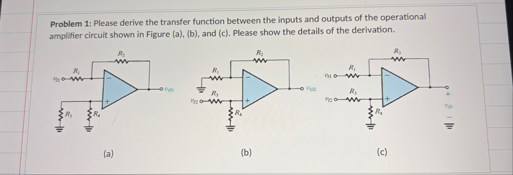 Solved Problem 1: Please derive the transfer function | Chegg.com