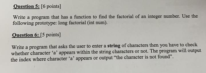 Solved Question 5: [6 points) Write a program that has a | Chegg.com