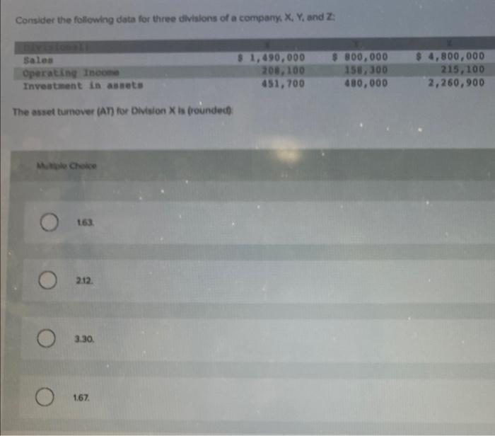 Corporation X Has Three Divisions