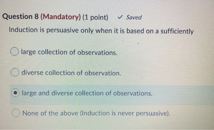 Solved Question 8 (Mandatory) (1 point) Saved Induction is | Chegg.com