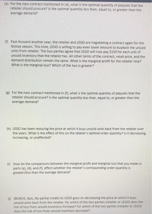 Solved (e) For the new contract mentioned in (d), what is | Chegg.com
