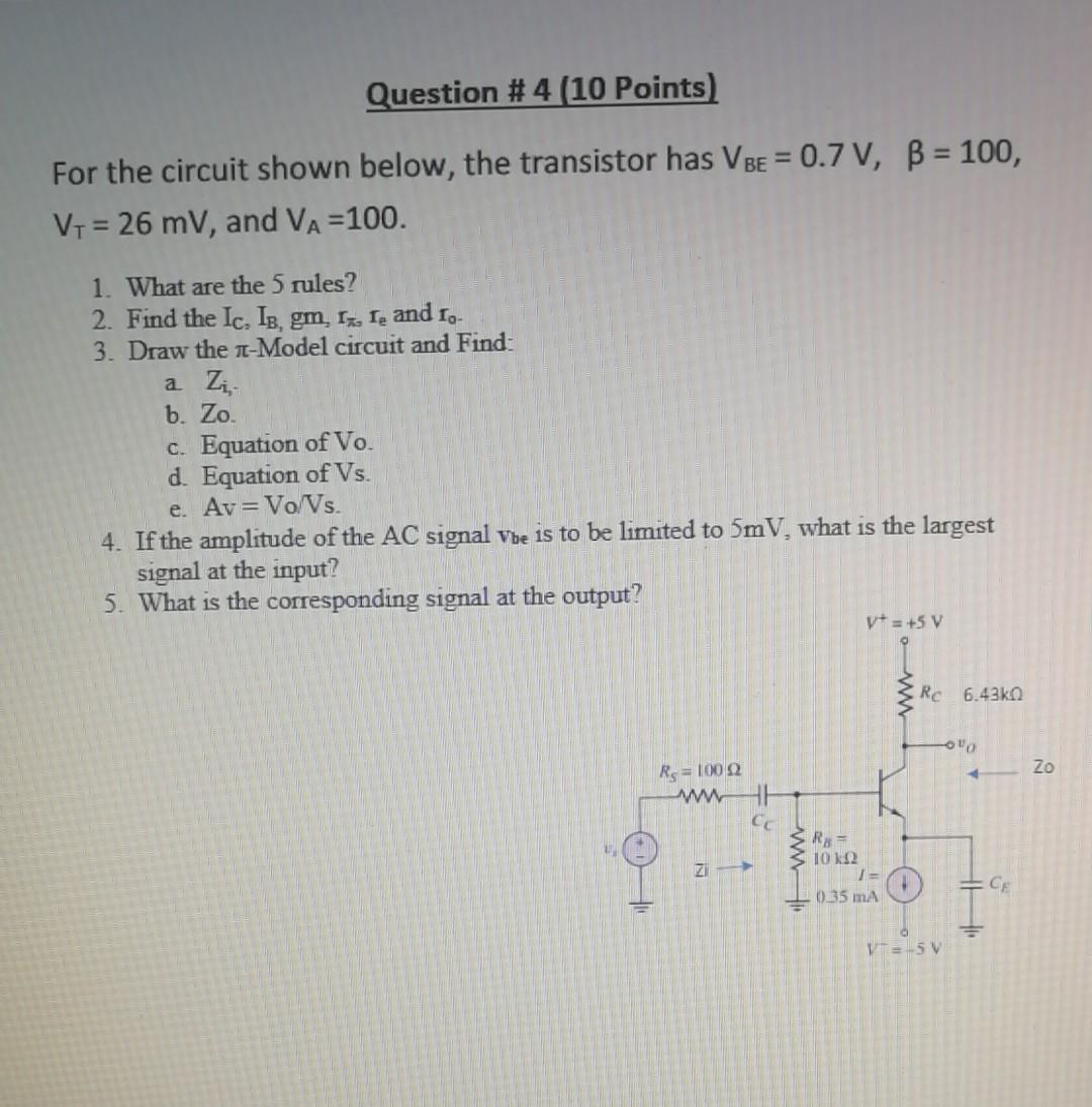 Solved Question #4 (10 Points) For the circuit shown below, | Chegg.com
