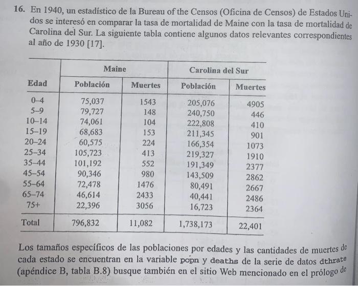 16. En 1940, un estadístico de la Bureau of the Censos (Oficina de Censos) de Estados Unidos se interesó en comparar la tasa