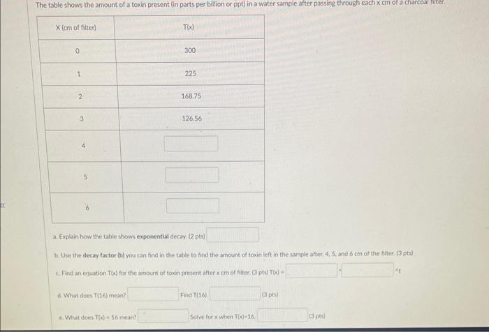 Solved a. Exptain how the table shows exponential decay. (2 | Chegg.com