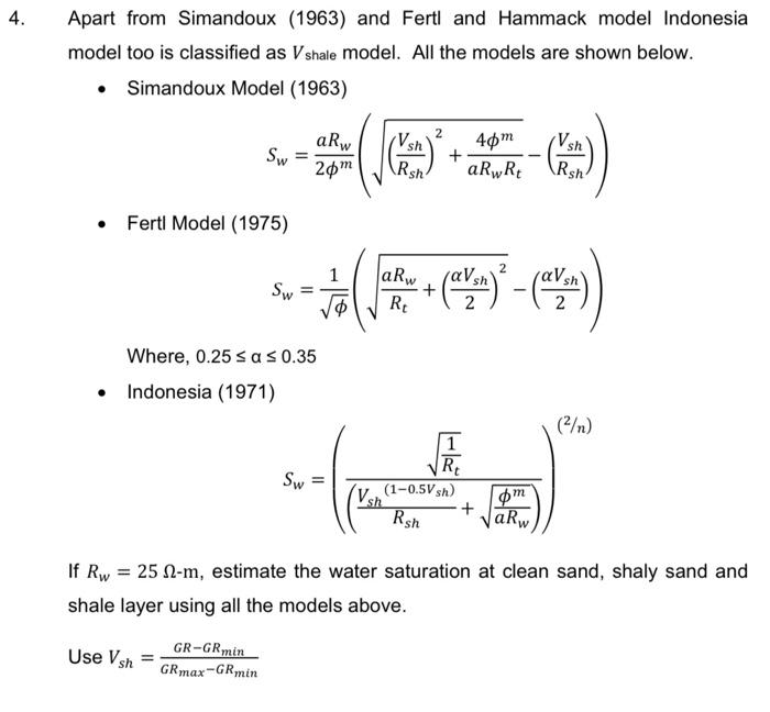Solved 4. Apart from Simandoux (1963) and Fertl and Hammack | Chegg.com