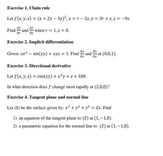 Solved Exercise 1 Chain Rule Let Fxyz X 2y 3z 9494