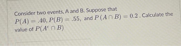 Solved Consider Two Events, A And B. Suppose That | Chegg.com