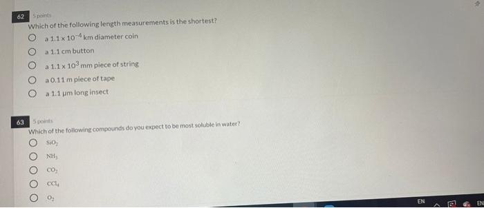 Solved 62 Which of the following length measurements is the | Chegg.com
