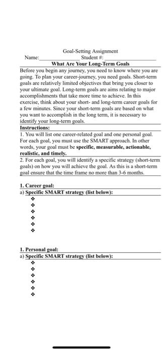 goal setting essay assignment