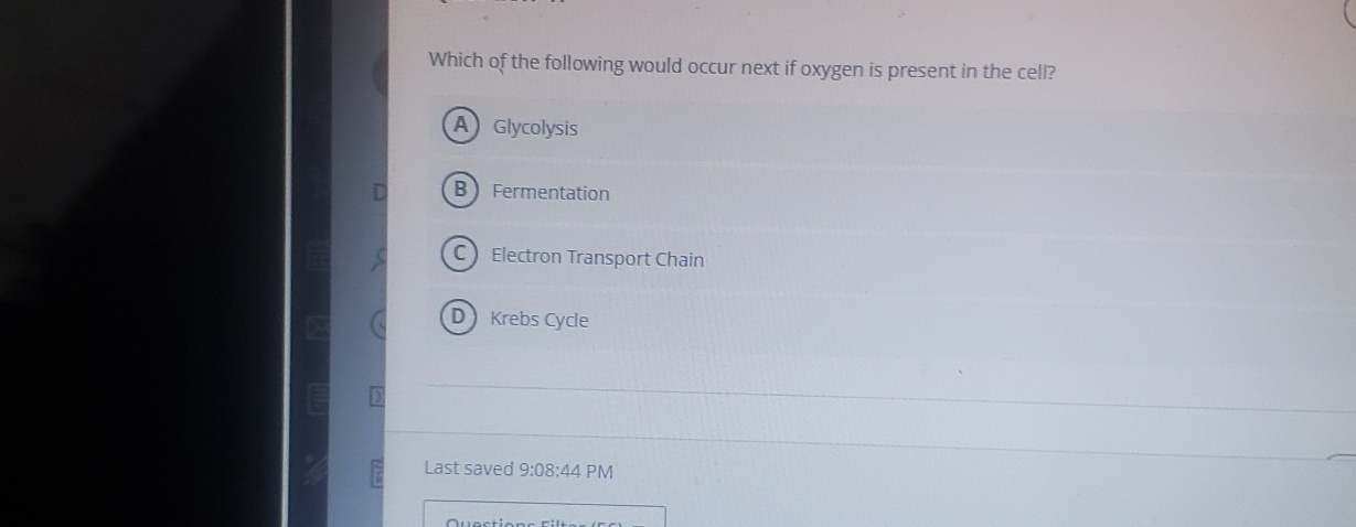 Solved Which of the following would occur next if oxygen is | Chegg.com