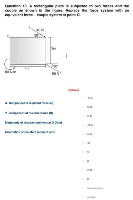 Solved Question 18. A rectangular plate is subjected to two | Chegg.com