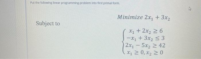 Solved Put the following linear programming problem into | Chegg.com