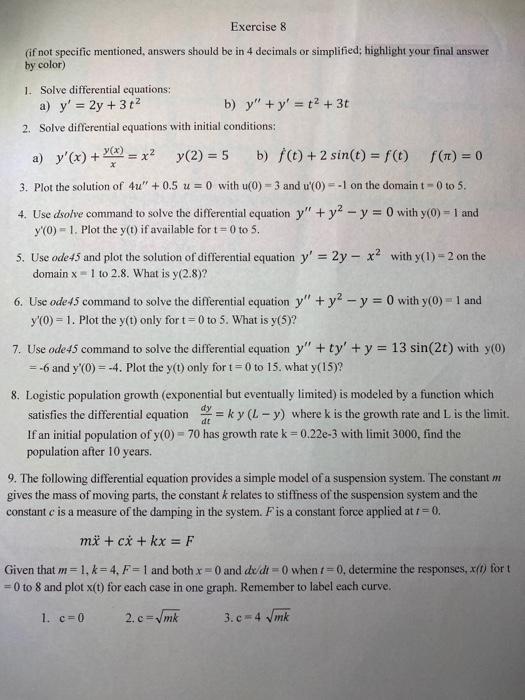 Solved Exercise 8 Gif not specific mentioned, answers should | Chegg.com