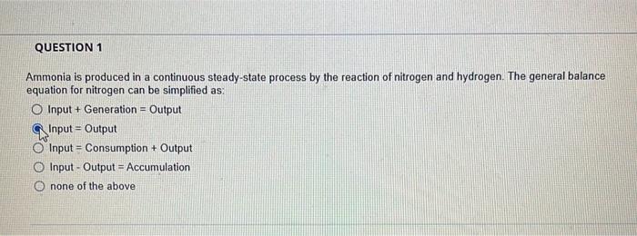 Solved QUESTION 1 Ammonia is produced in a continuous | Chegg.com