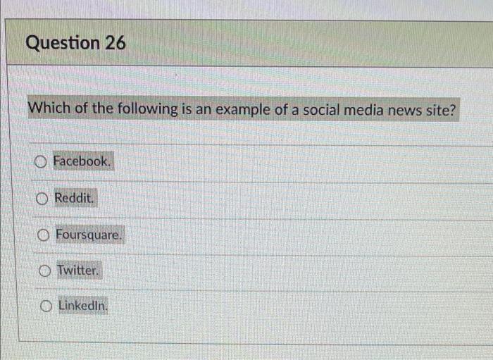 Solved Question 26 Which of the following is an example of a | Chegg.com