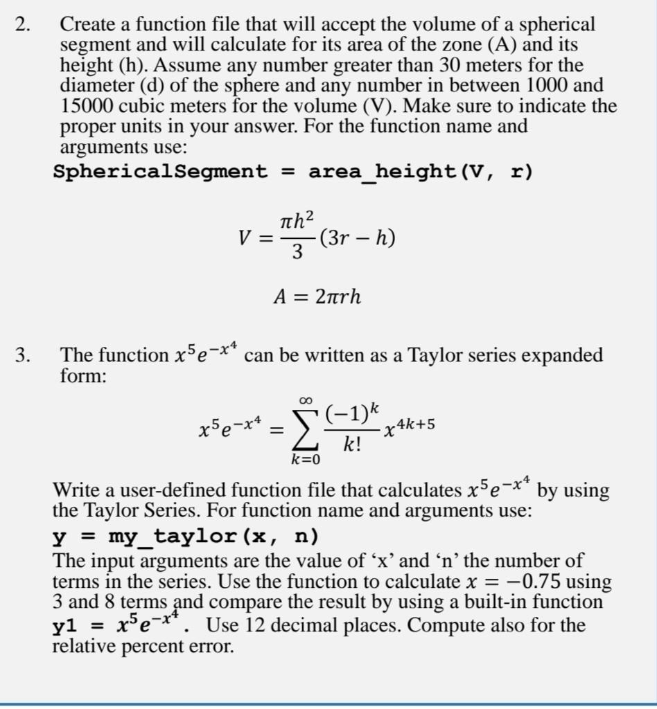 Solved 2. Create a function file that will accept the volume | Chegg.com
