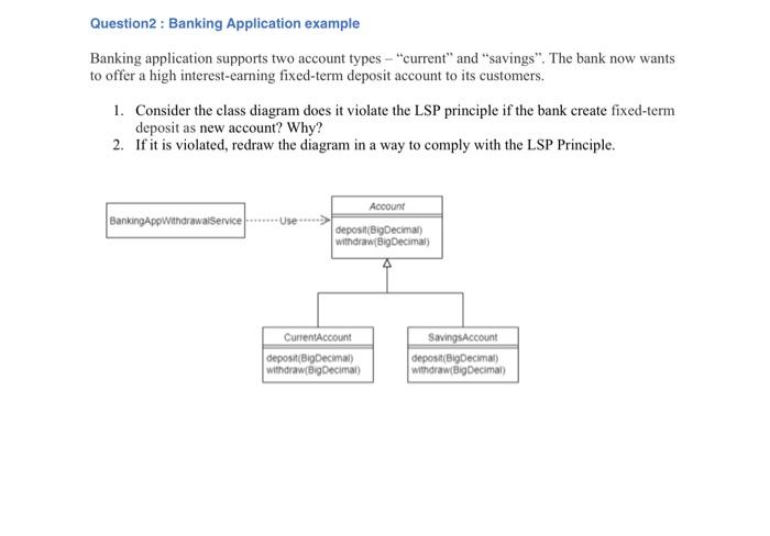 Solved Question2: Banking Application example Banking | Chegg.com