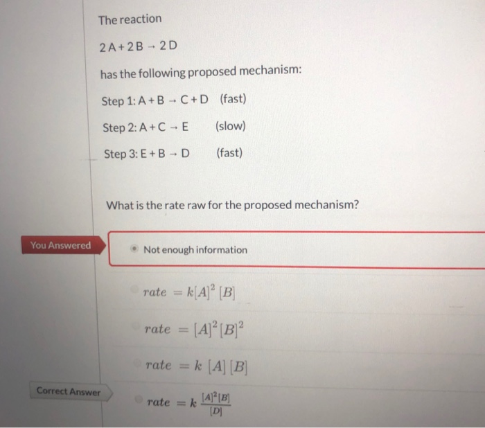 Solved The reaction 2A + 2B - 2D has the following proposed | Chegg.com