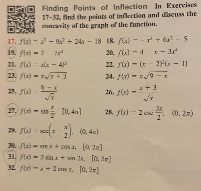 Solved Finding Points of Inflection In Exercises 1732, find