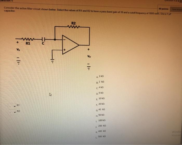 Solved 50 points Consider the active filter circuit shown | Chegg.com