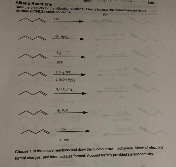 [Solved]: Alkene Reactions Draw the products for the follow