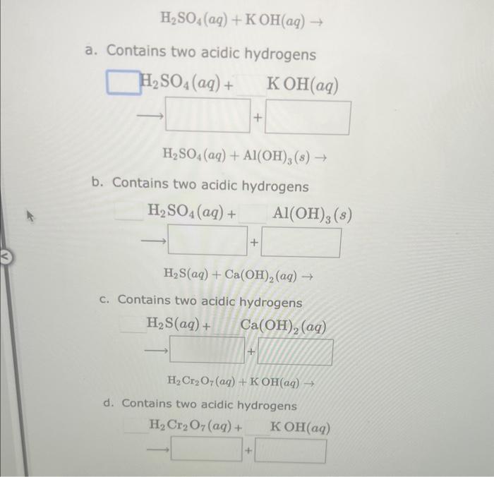 Solved Complete And Balance Each Acid Base Reaction Use The